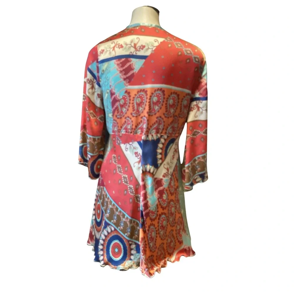 CABI Patchwork Print Tie Front Tunic Top Boho Paisley Multi Color Womens Medium - Picture 2 of 4